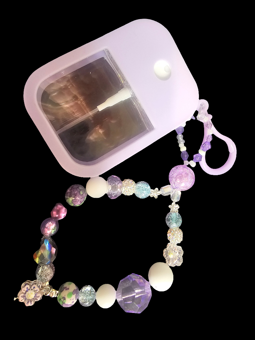 Lavender Hand Sanitizer Holder with Beaded Strap