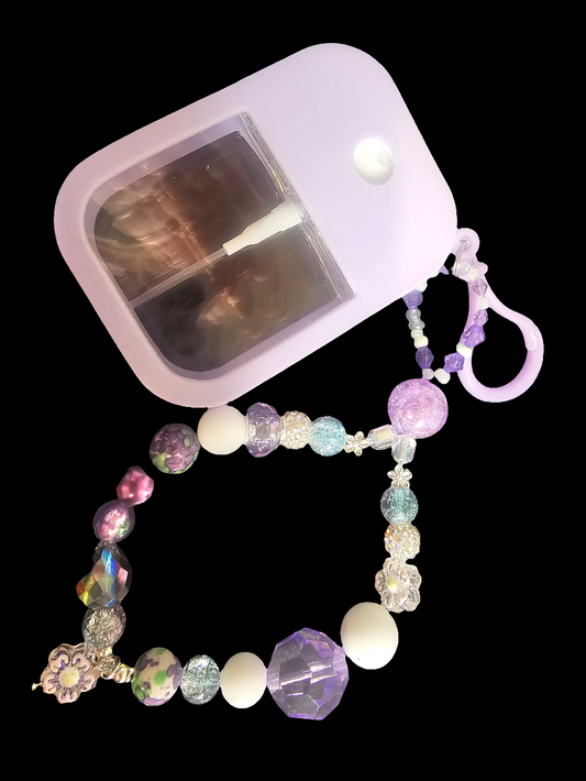 Lavender Hand Sanitizer Holder with Beaded Strap
